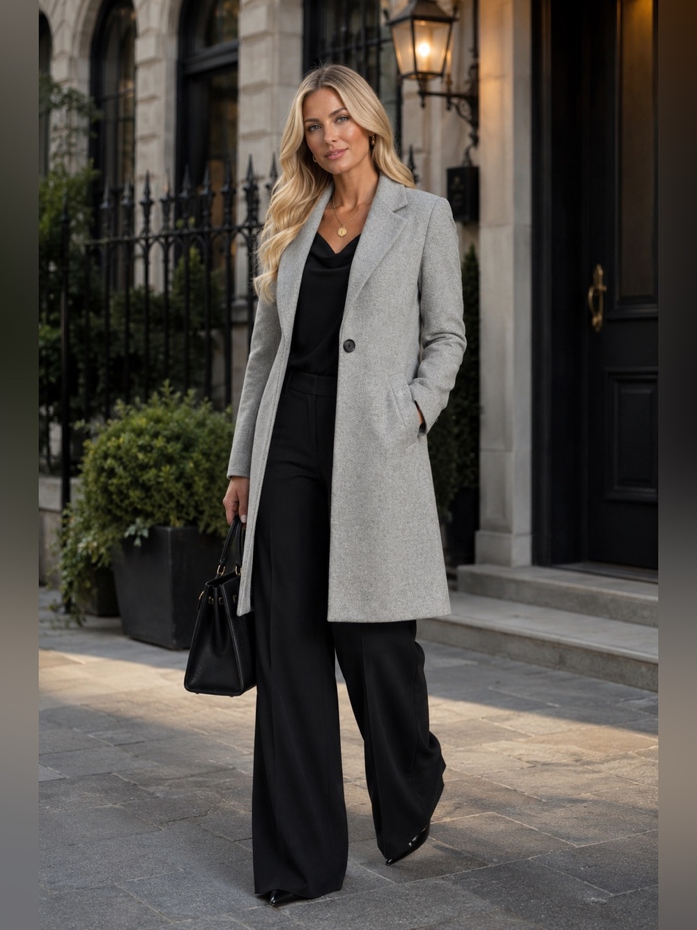 House of Harlow 1960 Woman’s Gray Tailored Wool-Blend Pea Long Coat Size Medium